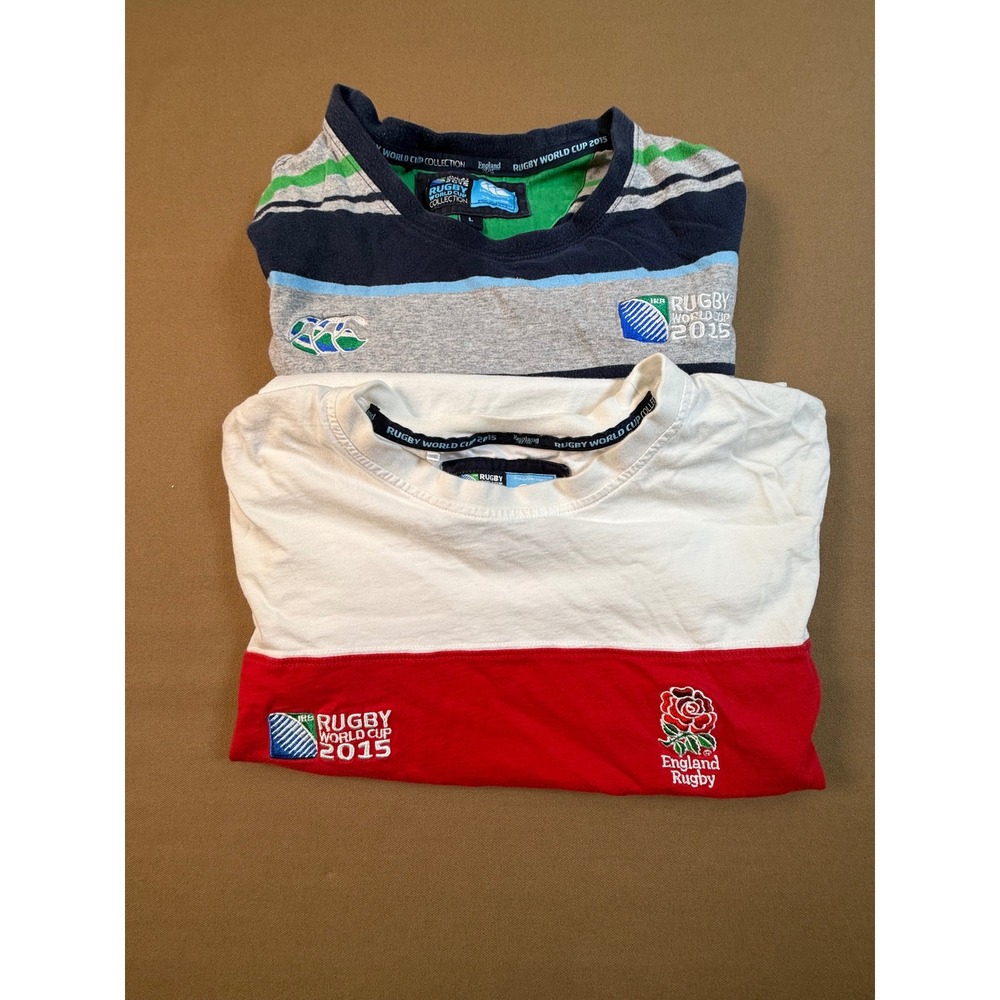 Lot of 2 Mens L Rugby World Cup 2015 England Striped Polo Tee Shirt Canterbury L